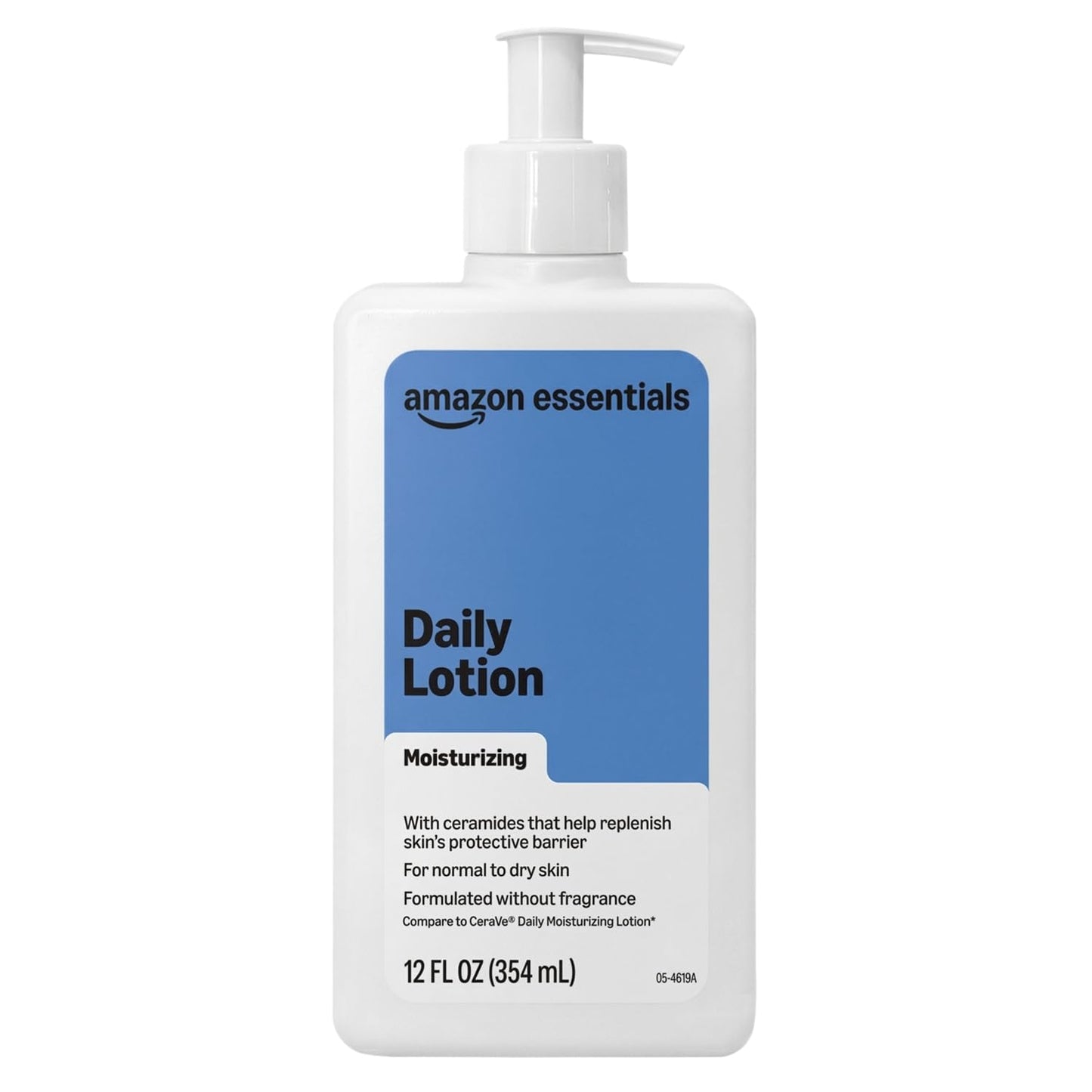 Amazon Essentials Daily Moisturizing Lotion for Face and Body, Fragrance Free, with Ceramides, 12 fl oz, 1-Pack