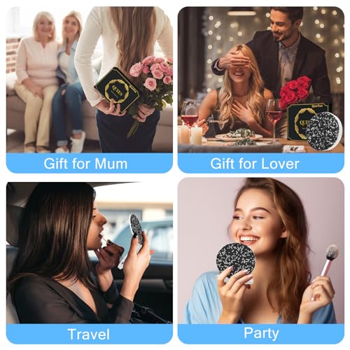 QearFun Luxurious Rhinestone LED Lighted Compact Mirror,Bling Portable Travel Makeup Mirrors,3.5 inch Rechargeable Mini Magnifying Pockets Mirror,Sparkly Beauty for Women,Wedding Favors for Guests