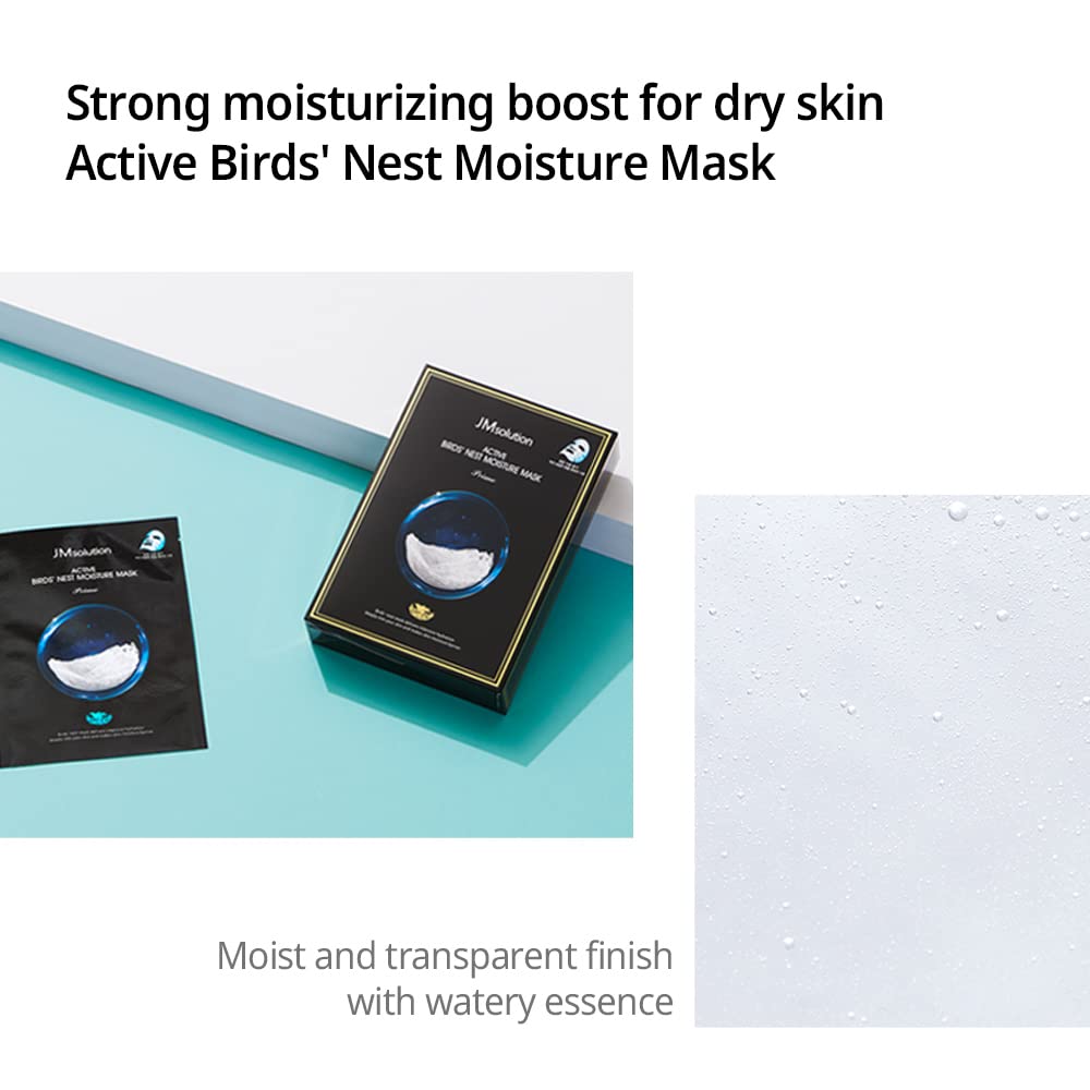 JMsolution Active Bird's Nest Moisture Mask Prime (10 Sheets) | [3.5 Billion Sold] K-Beauty Face Mask with Swiftlet Nest Extract for Deep Hydration & Radiance | Revitalizing Facial Sheet Mask