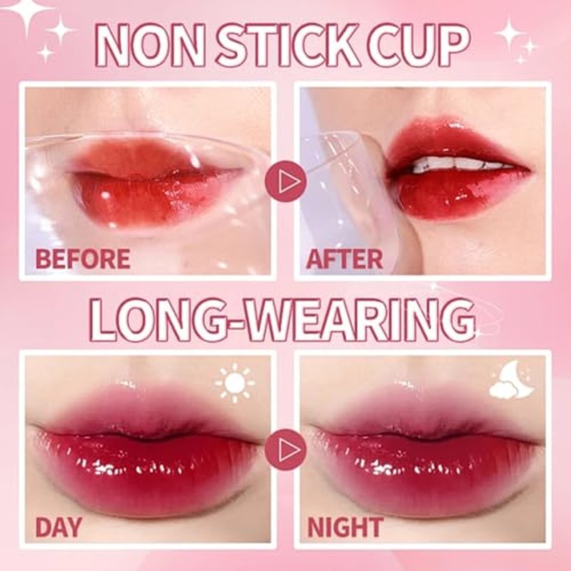 4 Colors Lip Tint Stain Set,Plumping Lip Tint,Watery Lip Stain Moisturizing Mini Liquid Lipstick,Long-Lasting&Non-Stick Cup,Multi-Use Lip and Cheek Tint Stain(Set A)