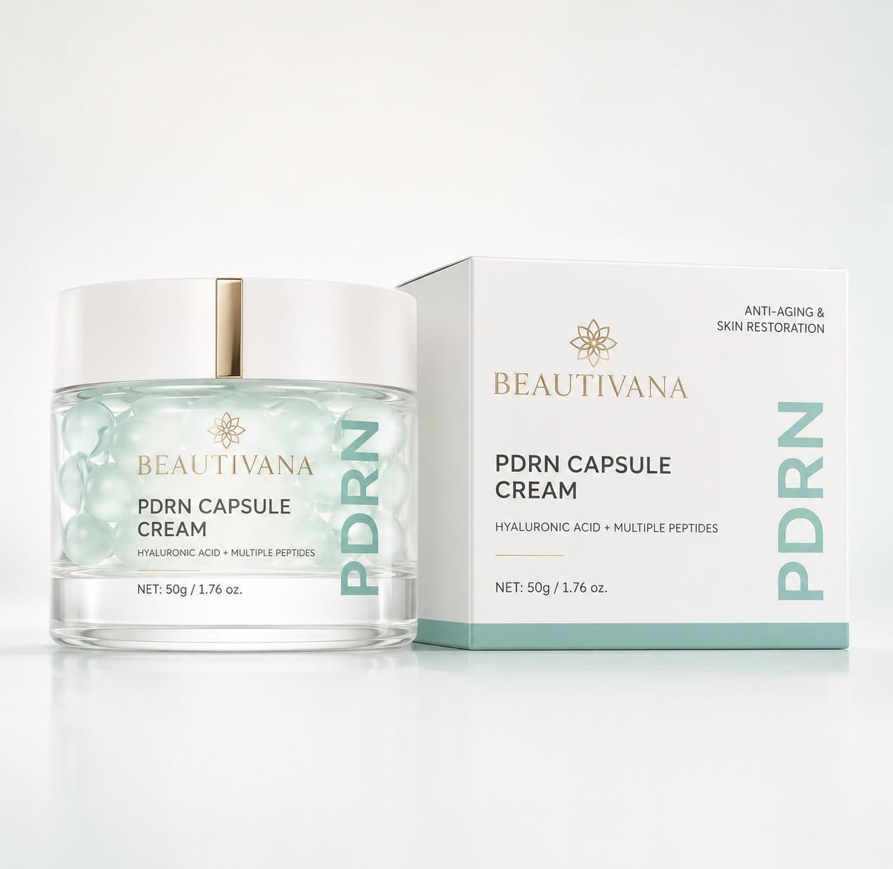 BEAUTIVANA PDRN Capsule Cream with Hyaluronic Acid and Multiple Peptides, Anti-Aging Face Moisturizer for Firming and Wrinkle Reduction, Korean Skin Care, 1.76 oz