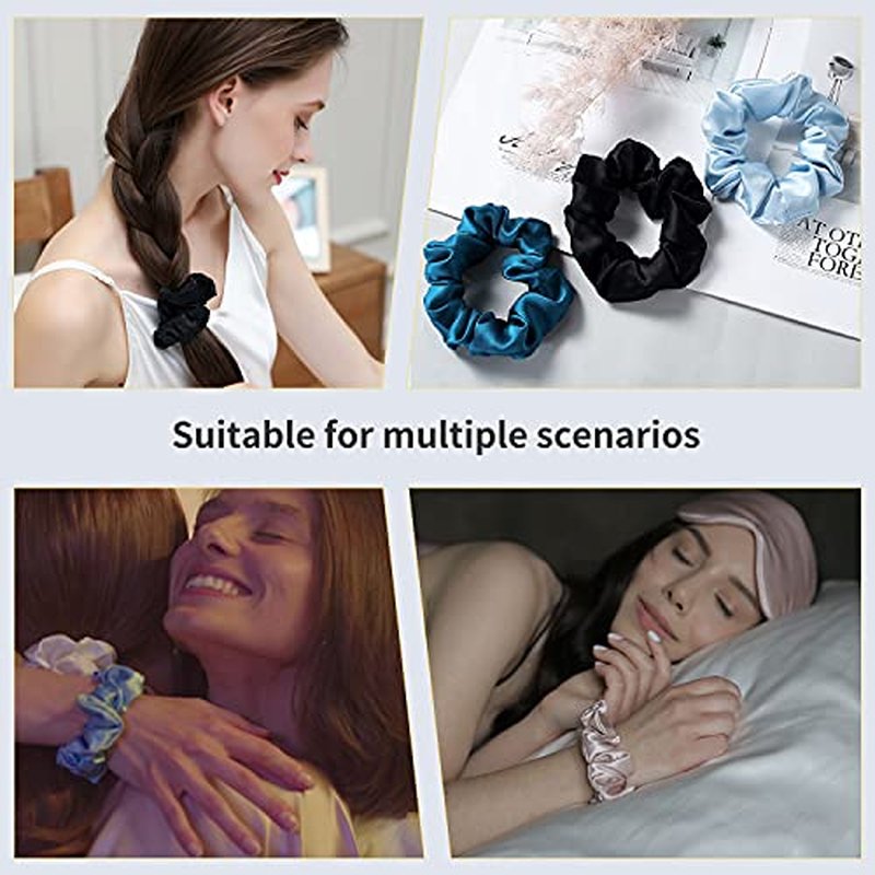 ZIMASILK 22 Momme 100% Pure Mulberry Silk Skinny Scrunchies for Women, Hair-Friendly & Luxurious Elastic Scrunchies Set (5 Scrunchies)