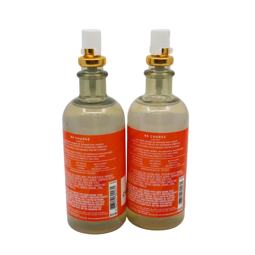 Bath & Body Works Aroma Recharge Orange & Ginger Essential Oil Mist 2-piece Gift Set with a Red Bow for Holiday - 5.3 fl oz Each