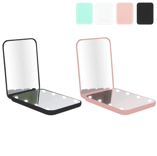 Milishow Compact Mirror, 1x/3x Magnifying LED Pocket Mirror, Small Lighted Travel Makeup Mirror for Purse, Handbag, Folding, Handheld, 2-Sided Mini Mirror with Lights for Women (Black+Pink 2 Pack)