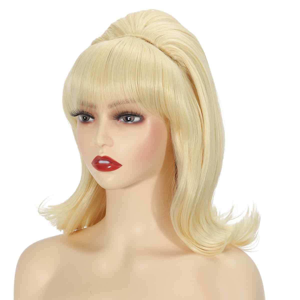 Sabosi Blonde Beehive Wig Women Vintage Retro Wig 50s 60s 70s Wig with Bangs for Women Synthetic Hair for Halloween Costume Party