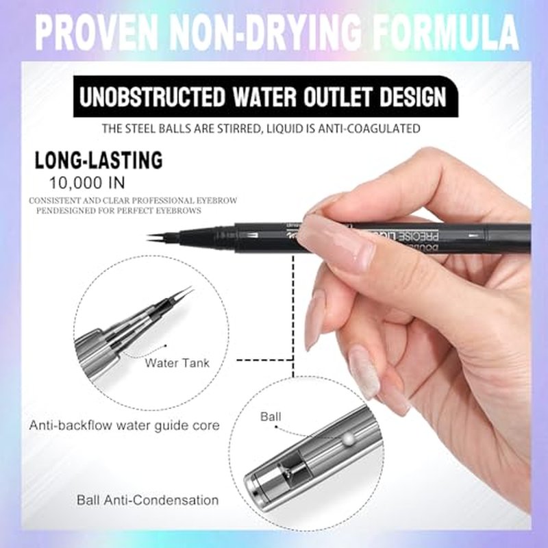 Eyebrow Pen - Eyebrow Pencil, Brow Pencil 2-in-1 Dual-Ended Microblading Eyebrow Pen with Micro-Fork-Tip and Precise Brush-Tip Create Natural Hair-Like Brows, Last All-Day, Brown