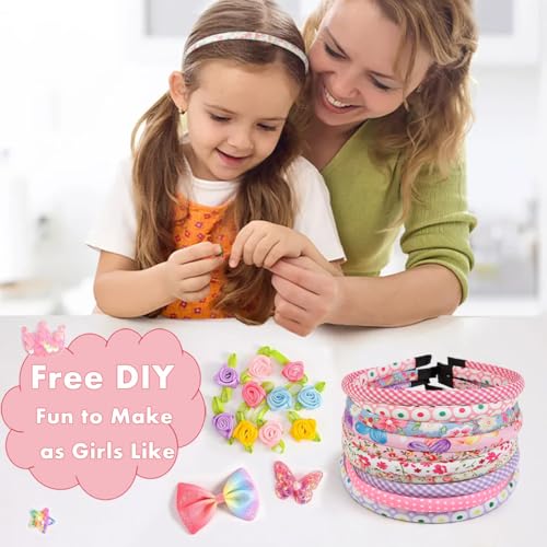 WOVOWOVO 10 Packs Headbands for Girls Thin Girl Headband Toddler Kids Baby Cute Hair Accessories Head Bands for Girls Hair Floral Cloth Fabric Coverd Hairband Birthday Gifts Party Favors