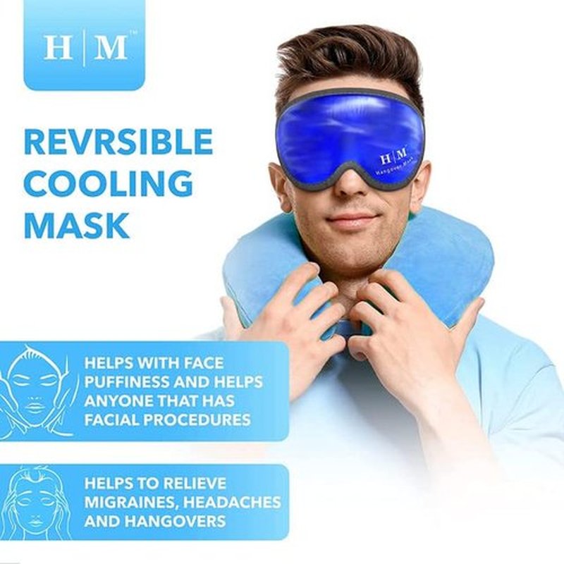 Gel Eye Mask- H M Mask- Reusable Cold Eye Mask with Adjustable Straps- Our Soothing Eye Gel Mask Helps Puffy Eyes, Dark Circles and Hangovers - Our Eye Ice Pack Also Relieves Sinus Pain & Headaches