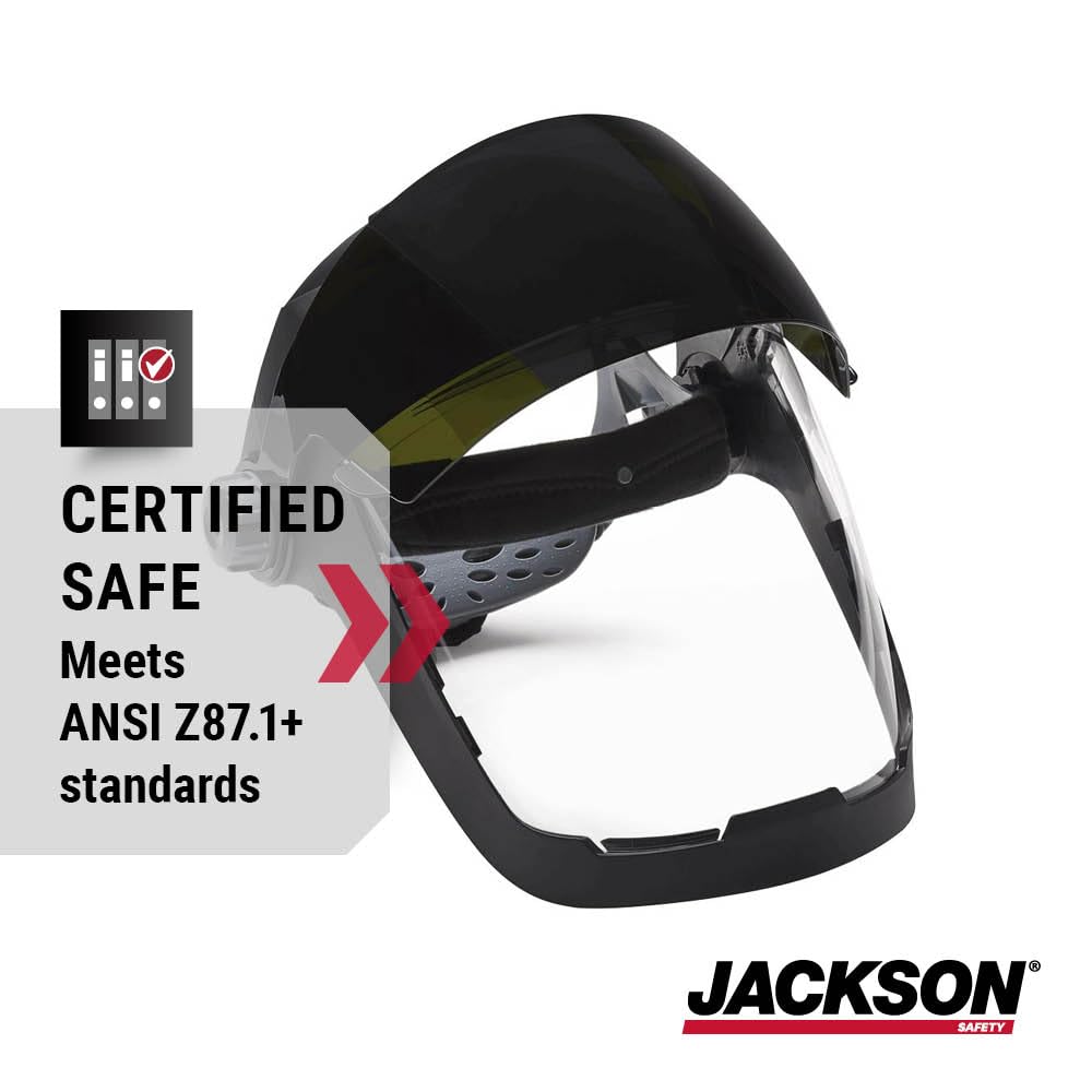Jackson Safety QUAD 500 Series Face Shield - Clear Anti-Fog Window with Chin & Side Guard Protection - ANSI Z87.1 + High Impact & OSHA Compliant - (Available in Multiple Styles & Headgear Options)