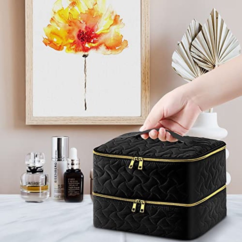 Nail Polish Organizer Case Holds 42 Bottles (15ml/0.5 fl.oz), Double-Layer Nail Polish Storage with Adjustable Dividers, Portable Nail Polish Bag for Nail Gel Nail Lamp and Manicure Tools, Black
