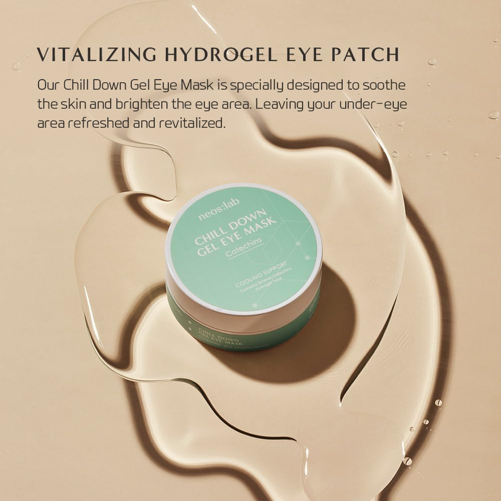 neos:lab Chill Down Gel Eye Mask 60ea (30pairs) - Cooling Hydrogel Eye Patch with Catechins, Arnica Flower, Vitamins, Caffeine for Relieving Tired Eye Area, Brightening, Reducing Eye Bags, Puffy Eye