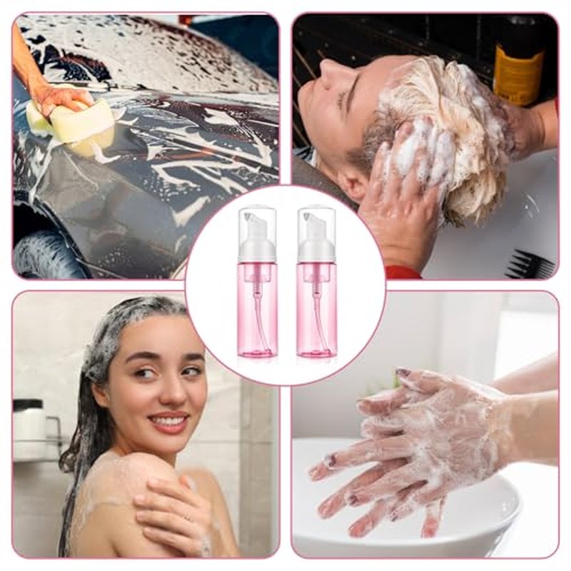 Molain 2 Pack Foam Pump Bottle Dispenser, Travel 60 ml/2 oz Refillable Empty Plastic Foaming Soap Dispenser for Hand Soap, Face Wash, Lash Shampoo, Skin Care (Pink)