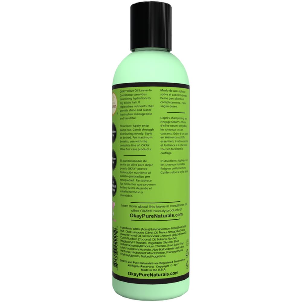 OKAY - Olive Oil Leave-In Conditioner - For All Hair Types and Textures - Conditioning and Healthy Shine - Nourish, Condition, Hydrate - Free of Sulfate, Silicone & Paraben - 8 oz