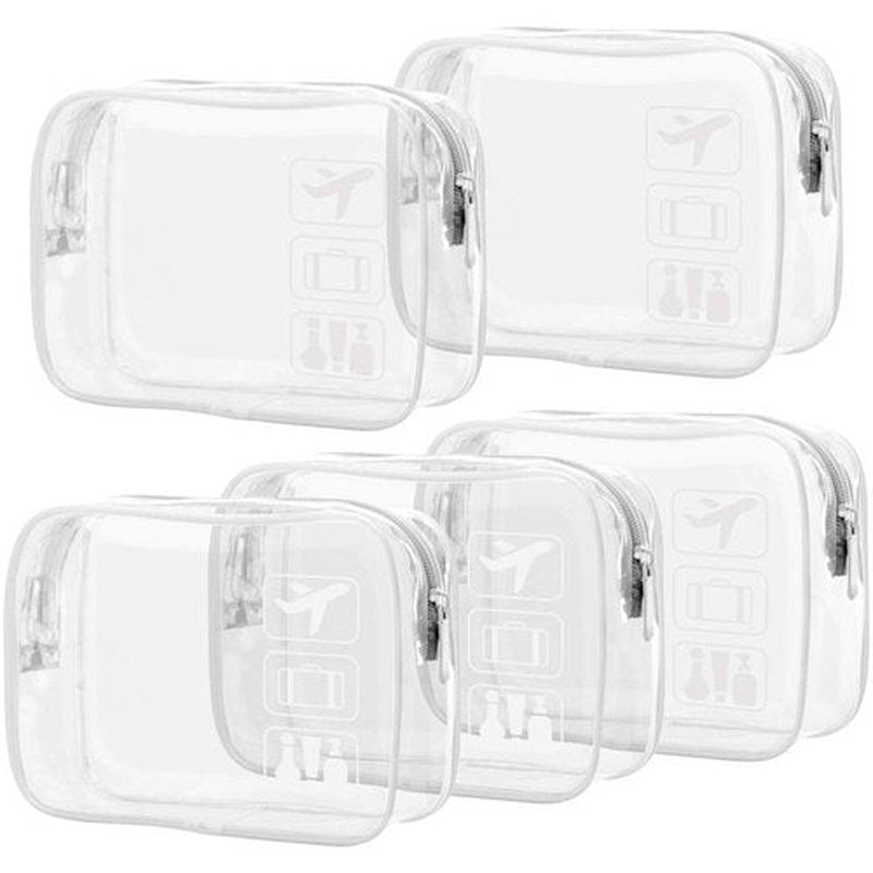 PACKISM Clear Makeup Bag with Zipper - 5 Pack Beauty Clear Cosmetic Bag TSA Approved Toiletry Bag, Travel Clear Toiletry Bag, Quart Size Bag Carry on Airport Airline Compliant Bag, White…