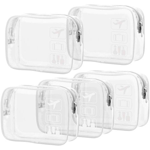 PACKISM Clear Makeup Bag with Zipper - 5 Pack Beauty Clear Cosmetic Bag TSA Approved Toiletry Bag, Travel Clear Toiletry Bag, Quart Size Bag Carry on Airport Airline Compliant Bag, White…