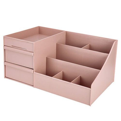 skin care organizer,Makeup Desk Organizer With Drawers,Countertop Organizer for Cosmetics,Vanity brush with Holder for Lipstick, Brushes, Eyeshadow, and Jewelry Desktop Finishing Dresser (Pink)