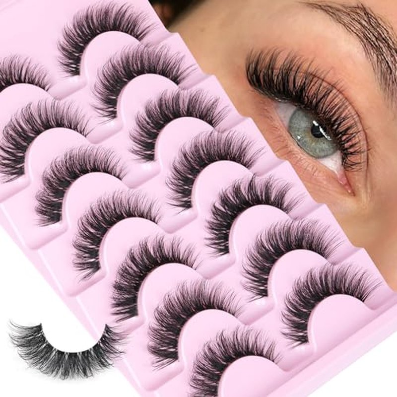 Focipeysa Manga Lashes Wispy Eyelash Anime Lashes Natural Cat Eye False Eyelashes Japanese 3D Cosplay Lashes that Look Like Lash Clusters (12mm 8 Pairs)