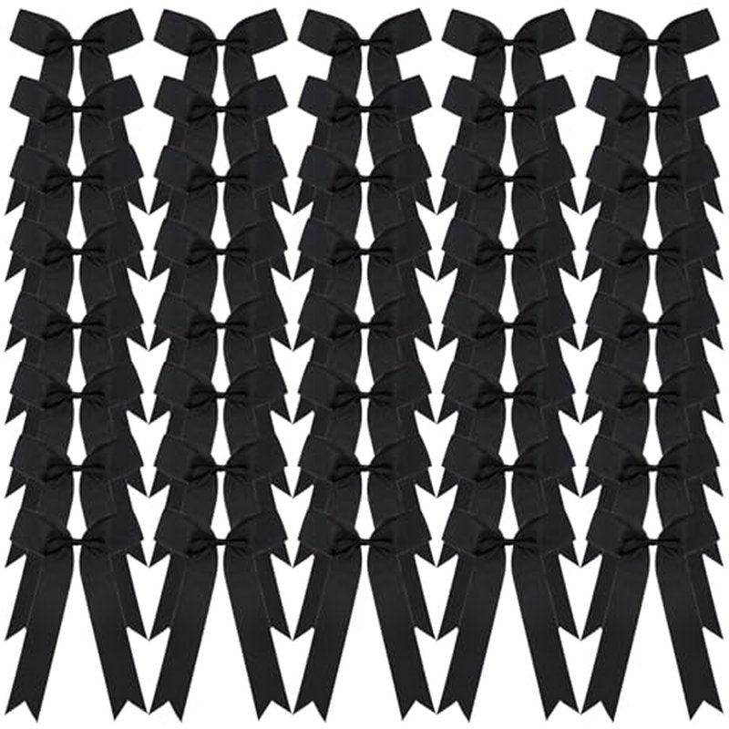 chiduerm 40Pcs Long Tail Skinny Cheer Bows Elastic Bands Handmade Grosgrain Ribbon Bows Collegiate Ponytail Holder for Girls Cheerleaders College Sports (black)
