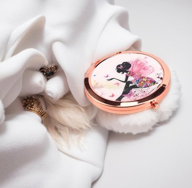 Compact Mirror Rose Gold Makeup Mirror Folding Mini Pocket Mirror Portable Hand Mirror Double-Sided 2 x 1x Magnification for Woman Girls Great Gift (Butterflies Girl)