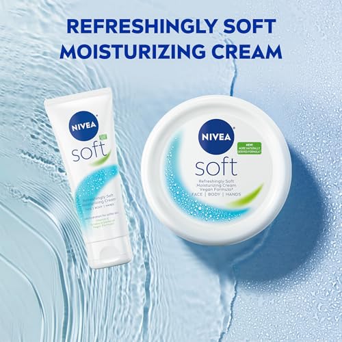 NIVEA Soft Refreshingly Soft Moisturizing Cream, Lightweight Moisturizer for Face, Body and Hands, Body Cream Enriched with Jojoba Oil and Vitamin E, 2.6 Oz Tube, Pack of 3