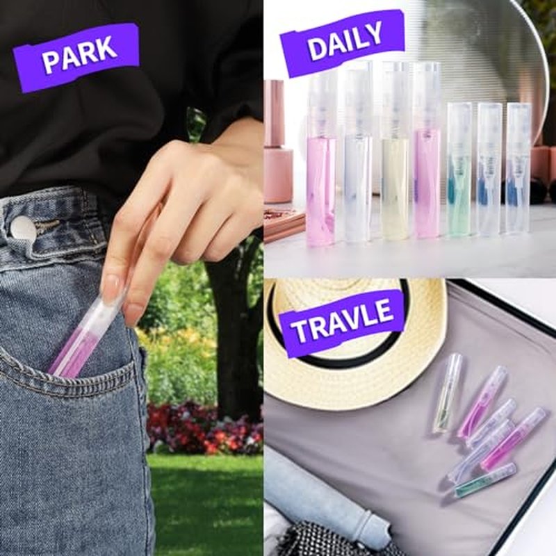Fandamei Mini Spray Bottle, 60PCS 2ml Mini Clear Plastic Spray Bottle Empty, Fine Mist Refillable Mini Perfume Bottle. Small Empty Sample Containers Bottle. 2ml, 60 Pack, Clear