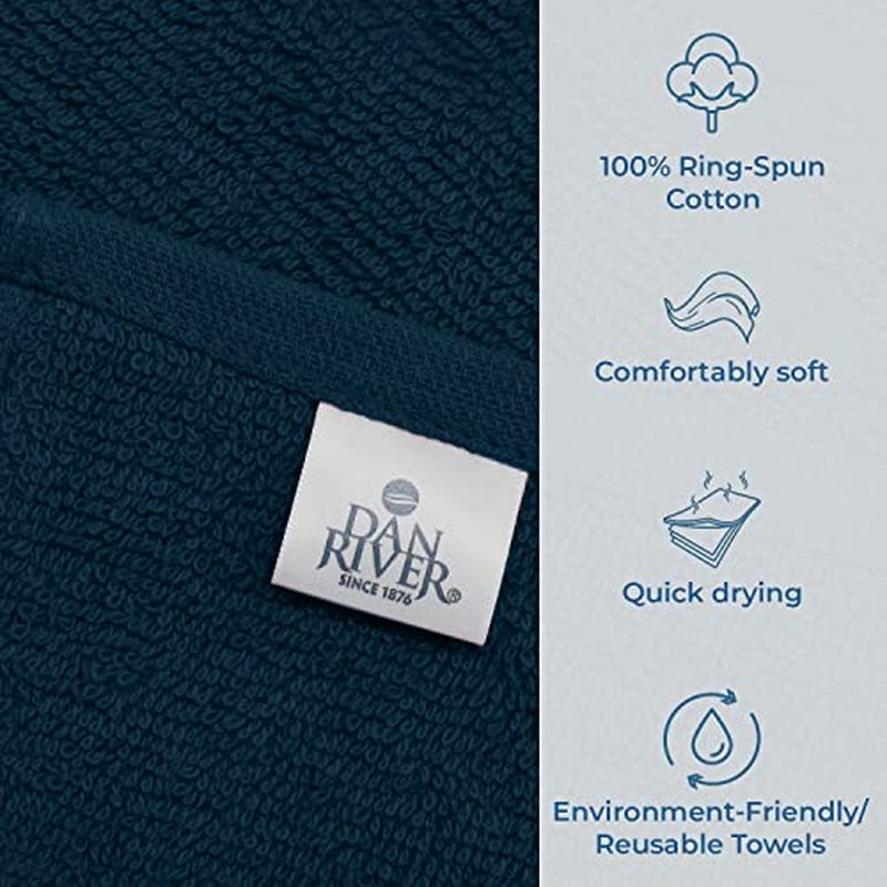 DAN RIVER 100% Cotton Washcloths 24 Pack Premium Quality Face and Body Cloth, Quick Dry Essential Towels for Bathroom, Hand, Kitchen & Cleaning, Baby Washcloths | 12X12 in | 400 GSM | Blue Opal