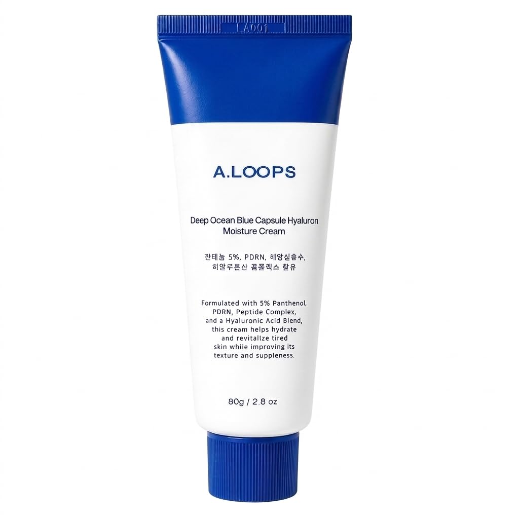 A.LOOPS Korean Panthenol 5% Moisturizer Cream Deep Hydration with Blue Capsules, PDRN & Hyaluronic Acid for Dry Sensitive Skin (80g)