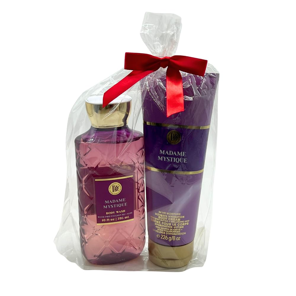 Bath & Body Works MADAME MYSTIQUE Ultimate Hydration Body Cream & Body Wash 2-piece Gift Set with a Red Bow for Holidays - Full Size