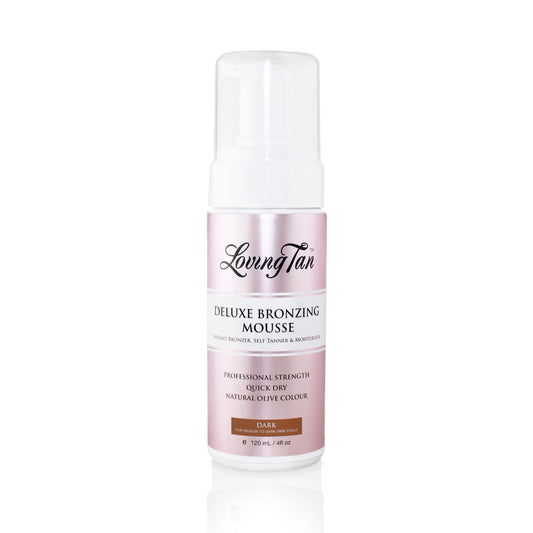 Loving Tan 8 HR Deluxe Self Tanning Mousse, Dark -Streak Free, Professional Quality Sunless Tanning -Up to 5 Self Tanner Applications per Bottle, Naturally Derived DHA - 4 Fl Oz - Packaging May Vary