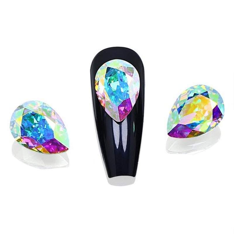 DONGZHOU 10Pcs Glass Nail Rhinestones Crystal AB Drop Shape 10 * 14mm Gems Stones Glass Pointed Back Rhinestone Diamonds Gems for Nail Art Decorations