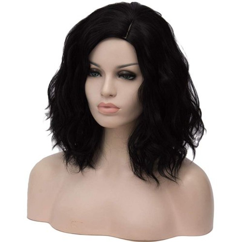 BERON Black Wigs for Women 14" Short Curly Wavy Wig Girls 35 cm Natural Black Shoulder Length Body Wave Halloween Cosplay Daily Party Wigs
