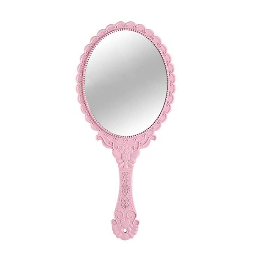 KABAKE Handheld Mirror, Hand Held Mirror with Handle, Small Travel Packet Compact Mirrors, Vintage Decorative Makeup Cosmetic Purse Mirrors for Girls Women, Pink