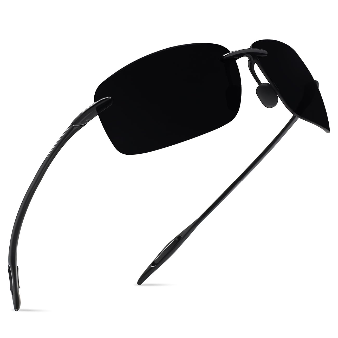 JULI Sports Sunglasses for Men Women TR90 Rimless Frame for Running Fishing Golf Surf Driving 8009 (Black/Extra Dark)