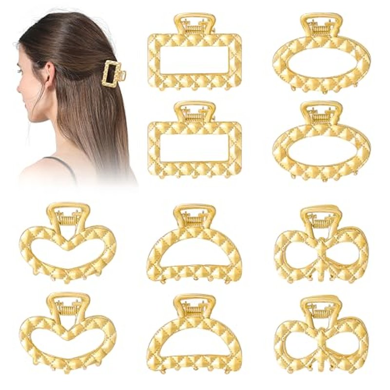 CWJCYTNSN Small Gold Hair Clips for Women, 10PCS Metal Hair Claw Clips for Thick Thin Hair, Cute Nonslip Hair Clips Strong Hold Hair Accessories Fashion Gold Jaw Claw