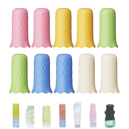 NELSHP Travel Bottle Covers,10 Pack Silicone Travel Size Container Sleeves,Stretching Travel Accessories for Shampoo Lotion Conditioner Wash Body Bottles