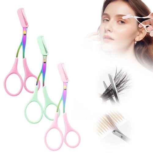Eyebrow Trimmer Scissor,2024 New Eyebrow Trimmer for Women Men,Eyebrow Scissors with Comb,Non-Slip Eyebrow Cutter Eye Brow Razors,Eye Brow Shaper Trimming Scissors Makeup Tool (3PC-B)