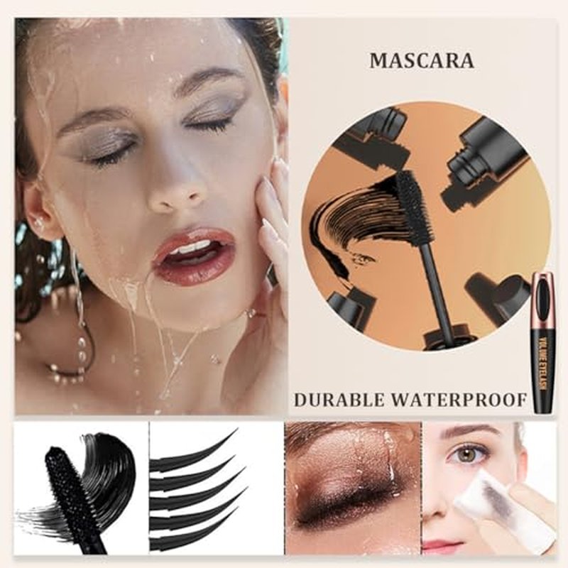 4D Silk Fiber Lash Mascara, Voluminous Fiber Mascara Waterproof & Smudge-Proof Long-Lasting 24 Hours No Flaking Longer Thicker Eyelashes, No Clumping, Extension Stays On All Day (1 Pack)