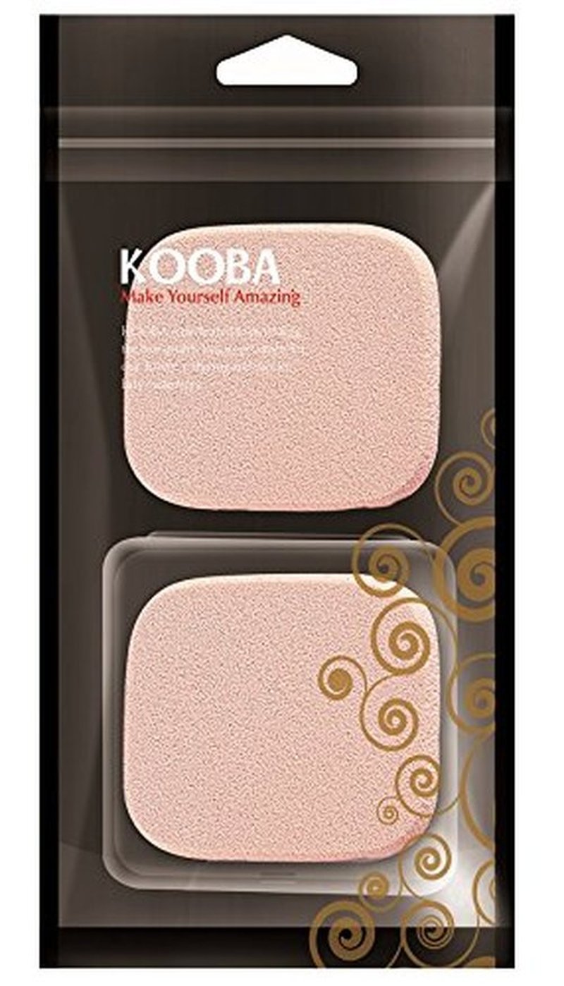 KOOBA 2pcs Square Makeup Sponges with 1 Travel Case, Beauty Face Primer Compact Powder Puff, Blender Sponge Replacement for Cosmetic Flawless Foundation