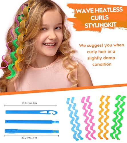 YEVYO 30 Pcs Heatless Hair Curlers Wave Curls Styling Kit with 2 Pcs Styling Hooks, No Heat Hair Curlers Heatless Wave Curlers for Women Girls Long Medium Short Hair (6 Colors, 45 cm/17.71 inch)