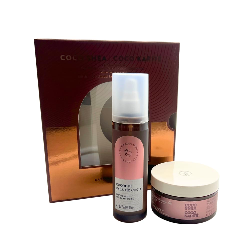 Bath & Body Works COCO SHEA COCO KARITÉ Fragrance Mist & Body Butter 2-piece Gift Set with a Red Bow for Holidays – Limited Edition