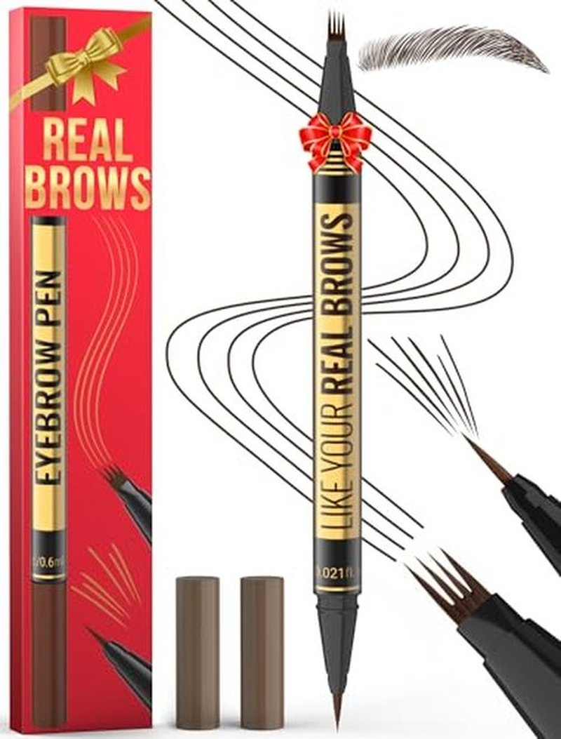 Microblading Eyebrow Pen - Eyebrow Pen 2-in-1 Dual-Ended Eyebrow Pencil with Micro-Fork Tip & Precise Brush-Tip Create Hair-Like Brows, Natural Brow Eyebrow Pen, Long Lasting, Light Brown