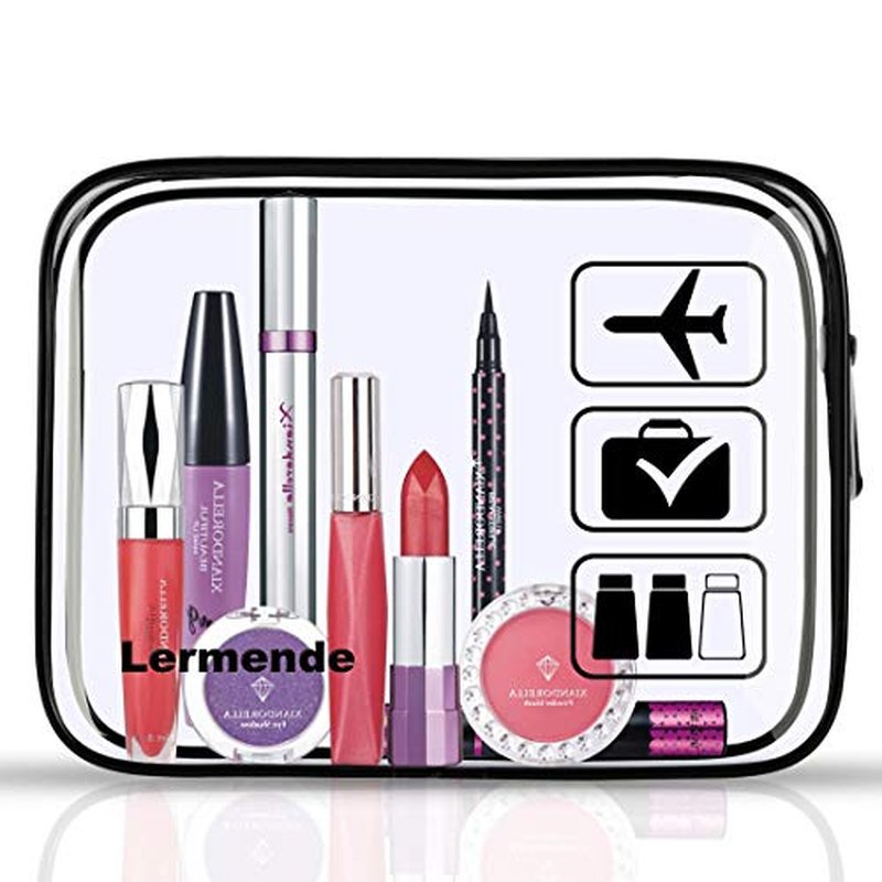 Lermende 3pcs TSA Approved Toiletry Bag with Zipper Travel Luggage Pouch Carry On Clear Airport Airline Compliant Bag Travel Cosmetic Makeup Bags for Men Women - Blk-N-S