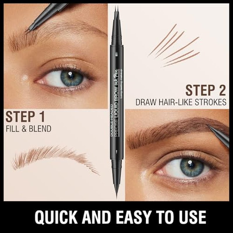 Eyebrow Pen - Eyebrow Pencil, Brow Pencil 2-in-1 Dual-Ended Microblading Eyebrow Pencil with Micro-Fork-Tip & Precise Brush-Tip Crease Natural Hair-Like Brows, Last All-Day (01 Light Brown)