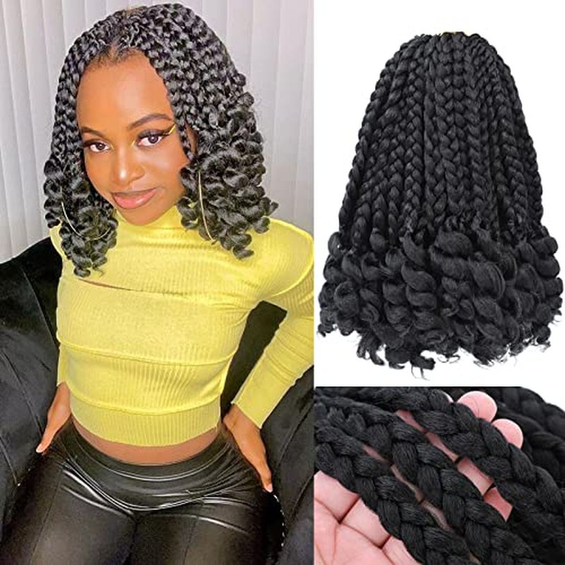 6 Packs Crochet Box Braids Curly Ends 10Inch Short Crochet Box Braids Hair for Women、Kids Pre Stretched Box Braid Crochet Hair for Black Women (1B# 10"6 Packs)