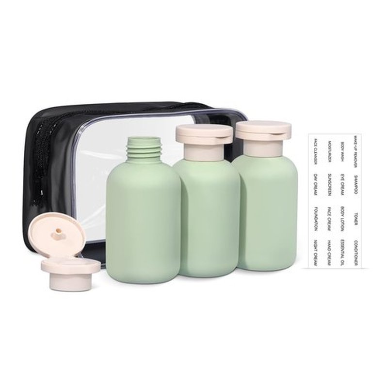 ASEVAT3.4oz 3Pcs Green Plastic Refillable Travel Shampoo and Conditioner Bottles Plastic Refillable Travel Shampoo Bottles with Flip Cap Plastic Refillable Shampoo and Conditioner Bottles Travel Size