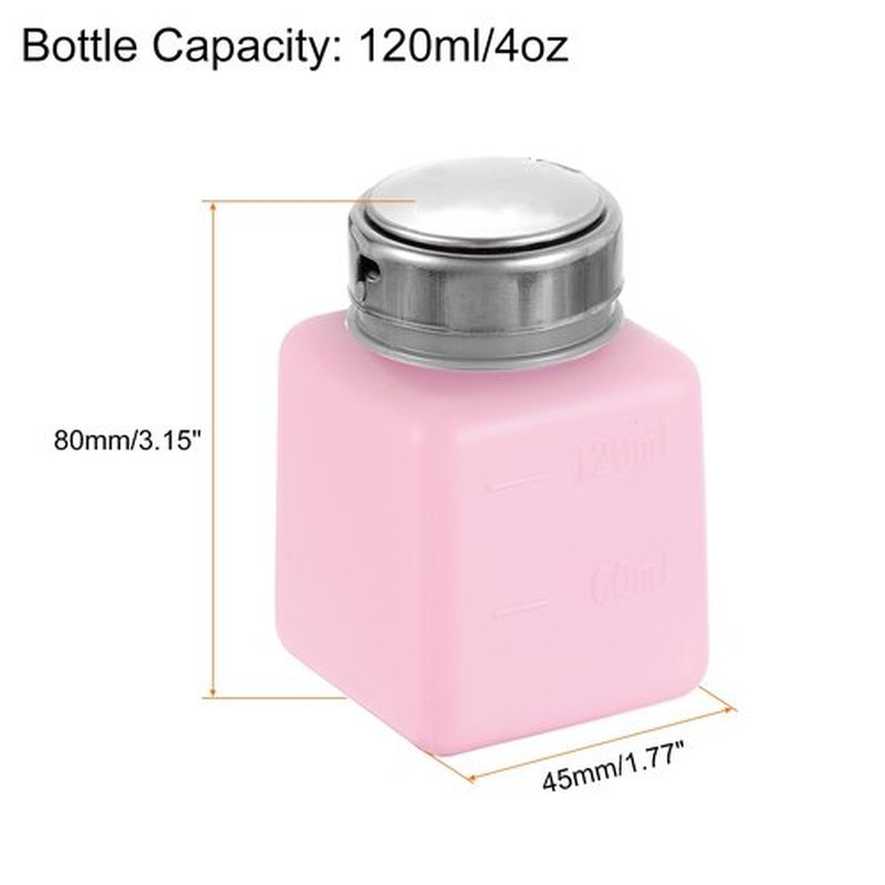 HARFINGTON 2pcs Solvent Alcohol Dispenser 120ml(4oz) Nail Polish Remover Push Down Liquid Dispenser Pump Bottle with Stainless Steel Press Head for Acetone Cleanser Polish Remover, Red