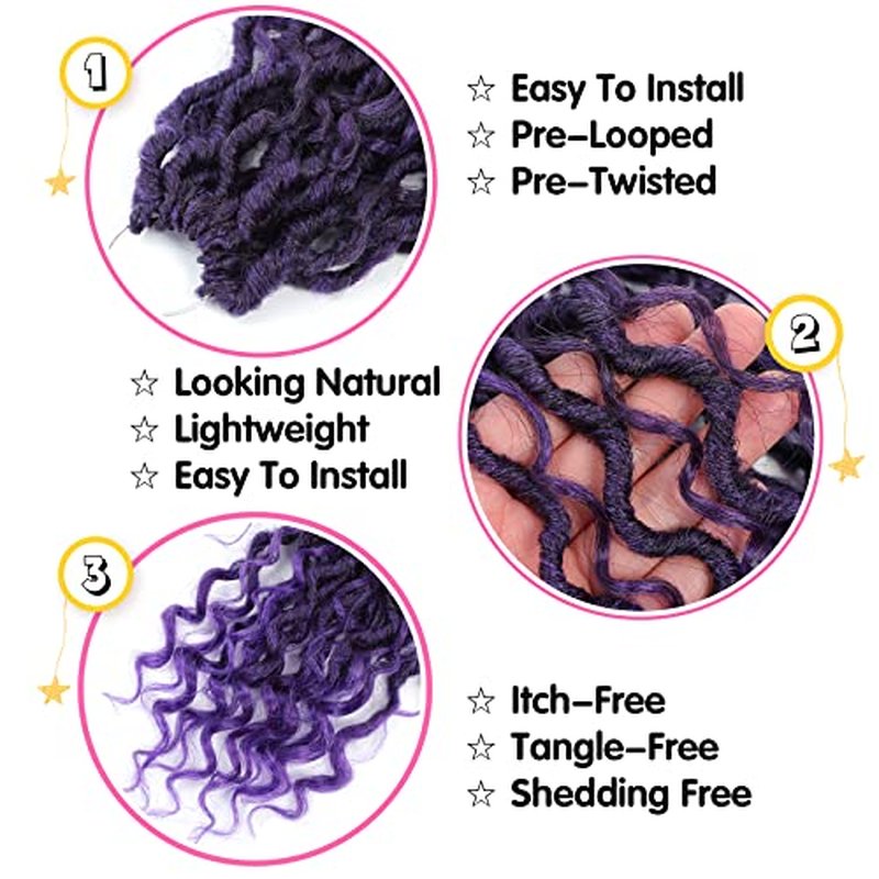 Fulcrum Goddess Locs Crochet Hair 12 Inch, 8 Packs New Faux Locs Crochet Hair for Black Women, Crochet locs with Curly Ends (12Inch (Pack of 8), 1B/Purple#)