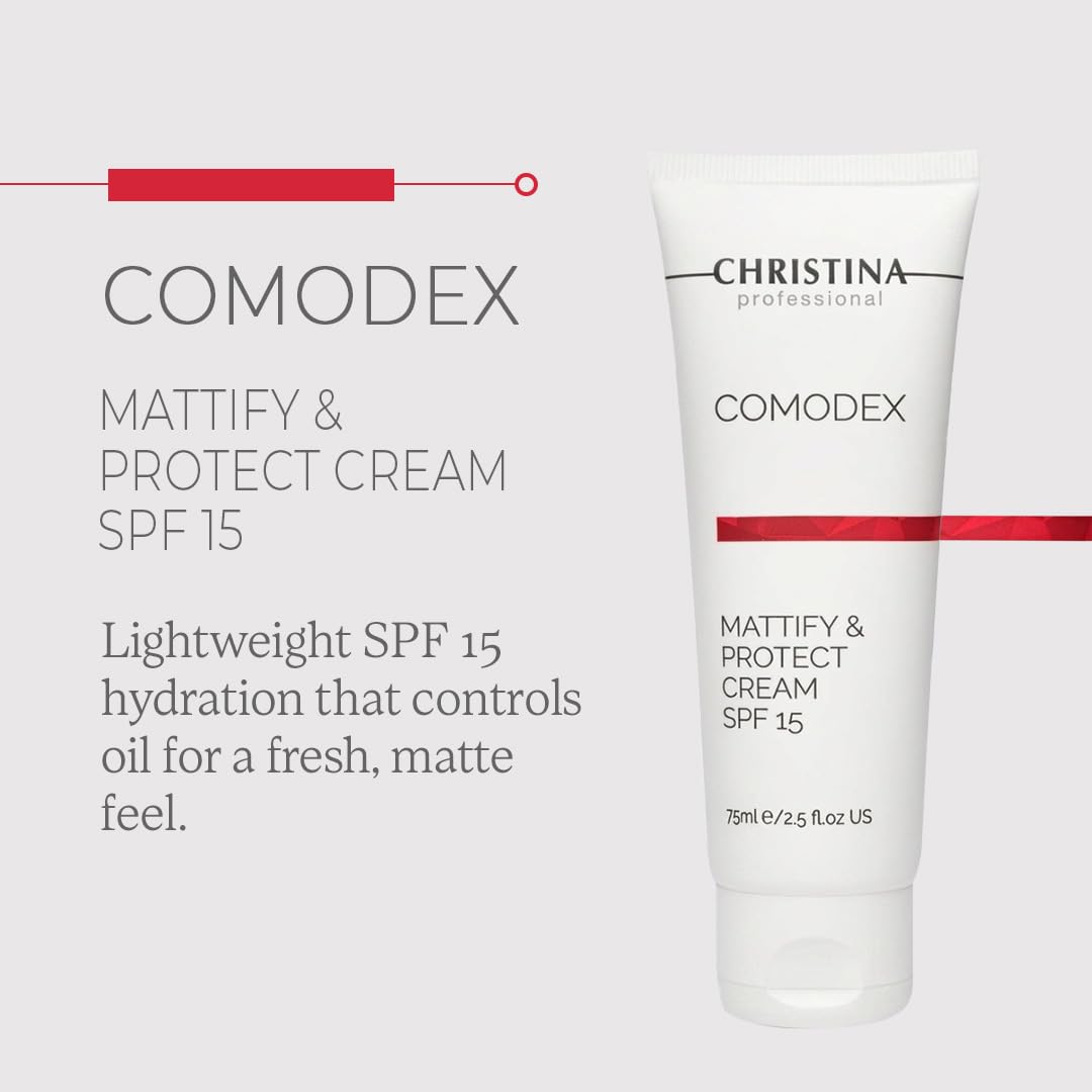 Christina - Comodex Mattifying & Protect Face Cream + SPF 15 - Lightweight Skin Moisturizer for Shine Control & Protection - Non-Comedogenic Lotion - Daily Light Cream for Oily & Combination Skin