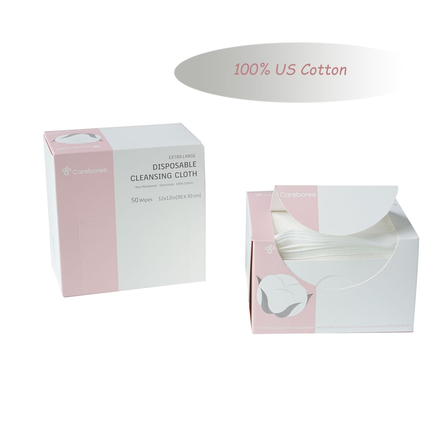 Careboree Extra Thick Cotton Face Cloths 2 Pack 12"x12" Ultra Absorbent
