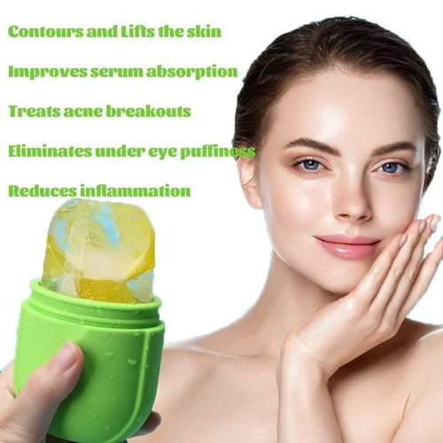 Ice Roller for Face and Eye, Upgrated Ice Face Roller,Facial Beauty Ice Roller Skin Care Tools, Ice Facial Cube, Gua Sha Face Massage, Silicone Ice Mold for Face Beauty (Green)